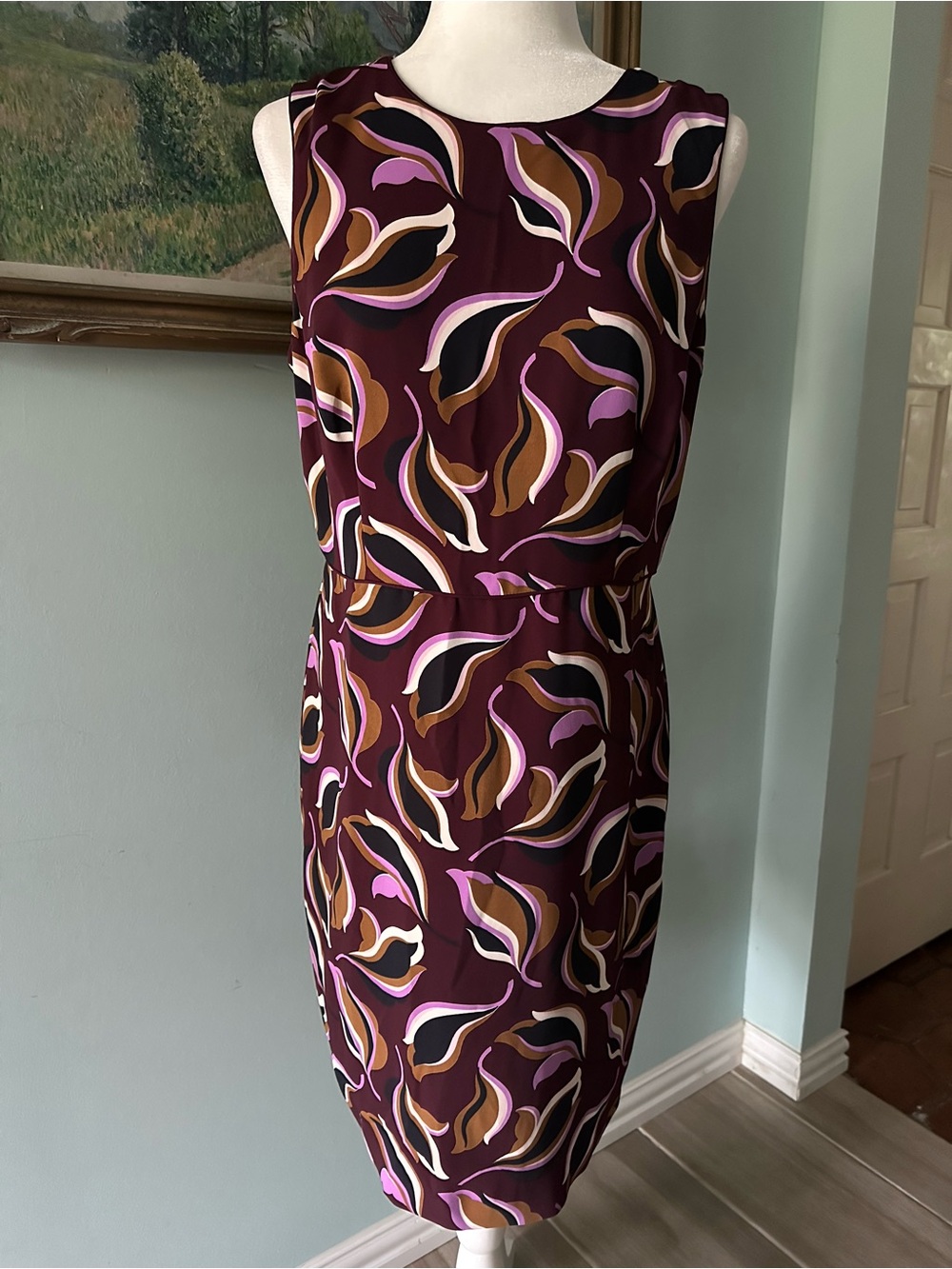 Ann Taylor Burgundy Printed Pencil Skirt with Pink and Brown Accents